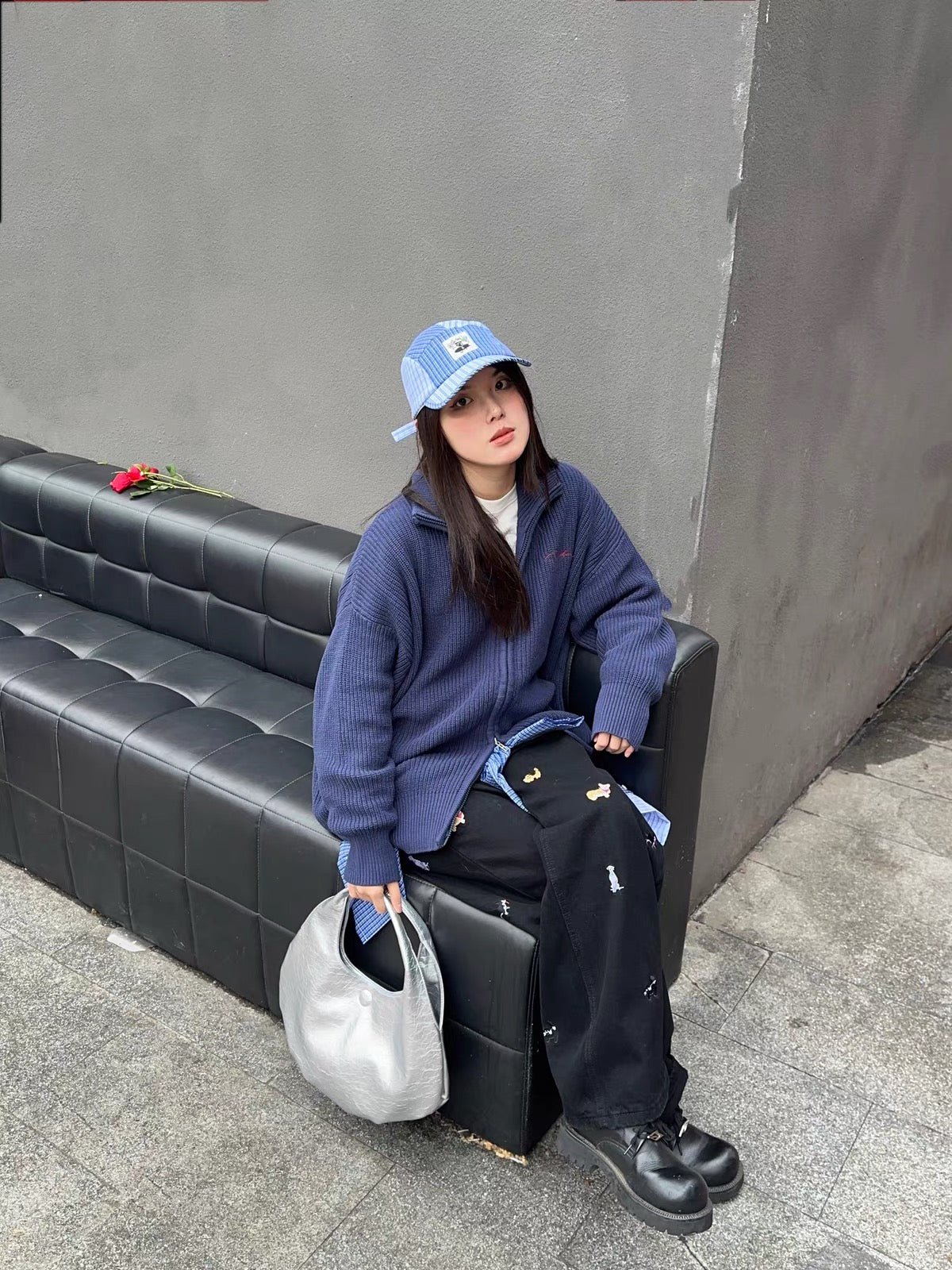 Puppy Embroidered Wide-Leg Jeans